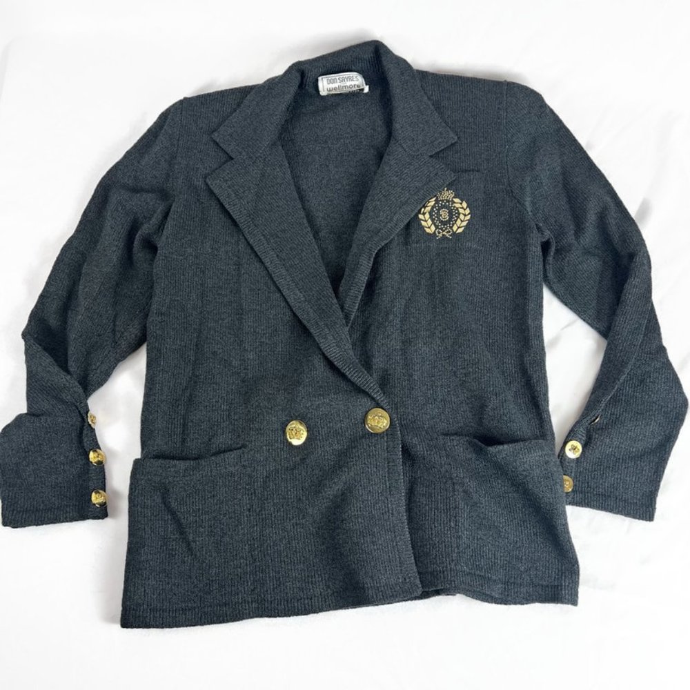 DON SAYRES for Wellmore Jacket Sweater Size 8 Gray with Gold Accents Blazer